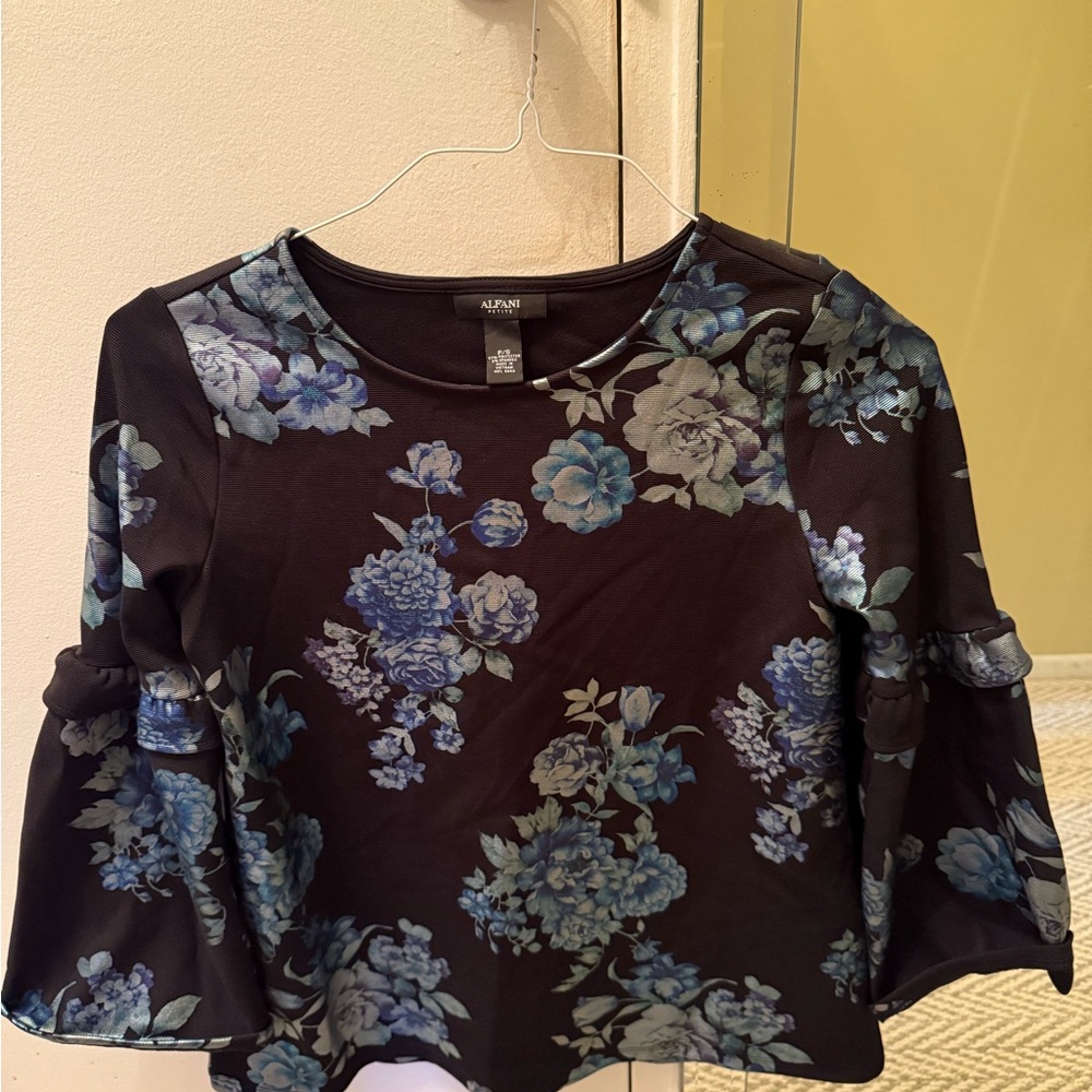 Alfani Women's Black and Blue Floral Blouse